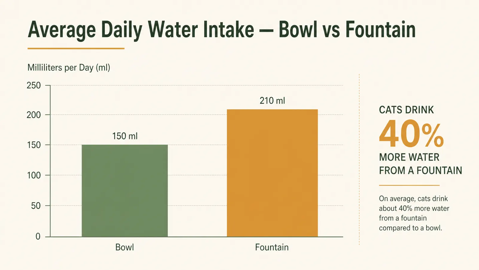 Chart comparing daily water intake of cats with a bowl versus a fountain